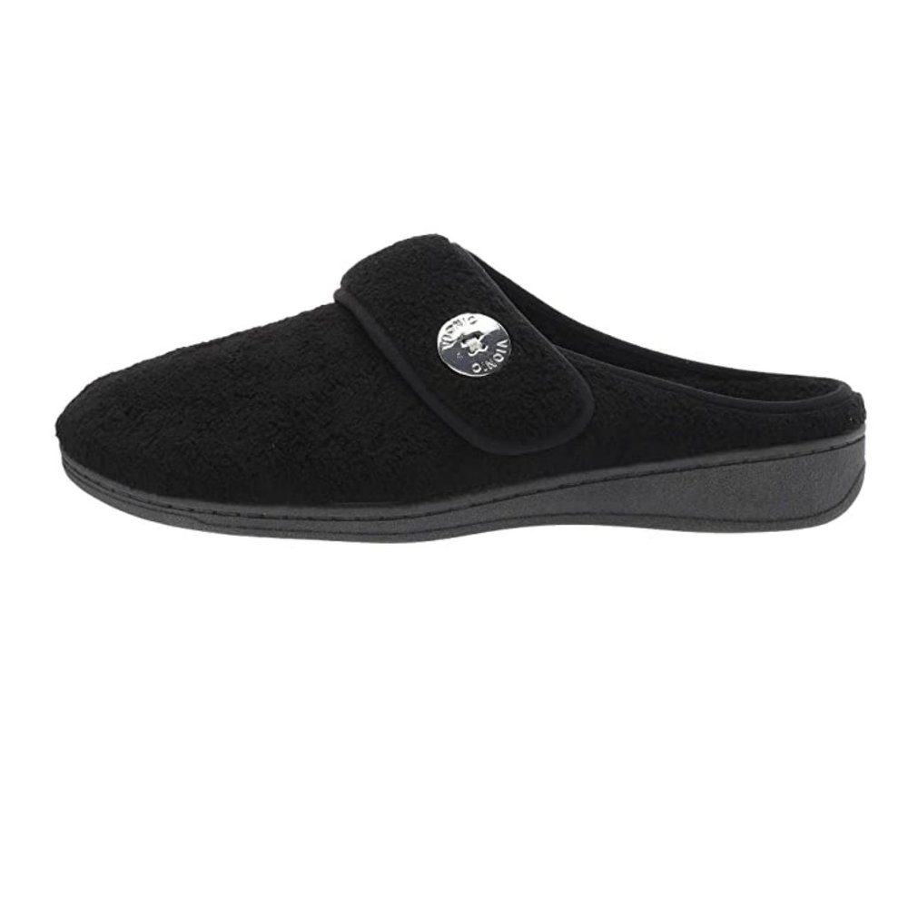 Vionic Sadie Slipper Black Terry Cloth Size 10